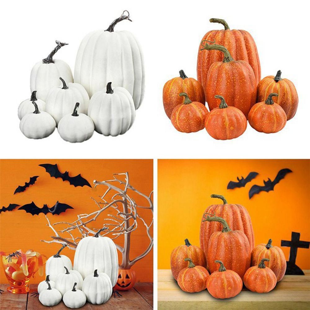 Set 7 quả bí ngô nhân tạo nhiều màu sắc dùng để trang trí tiệc cưới / halloween
