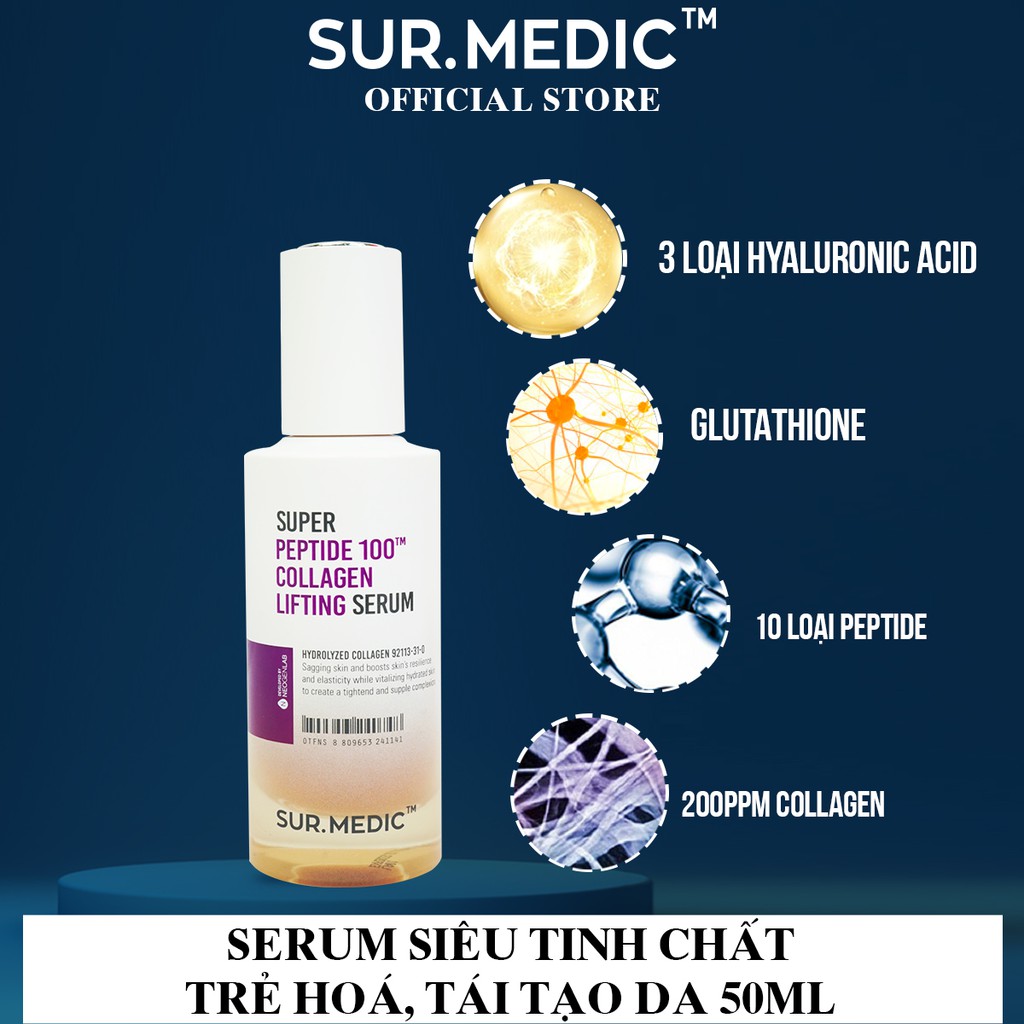 Tinh Chất Trẻ Hoá Da Sur.medic+ Super Peptide 100tm Collagen Lifting Serum 50ml