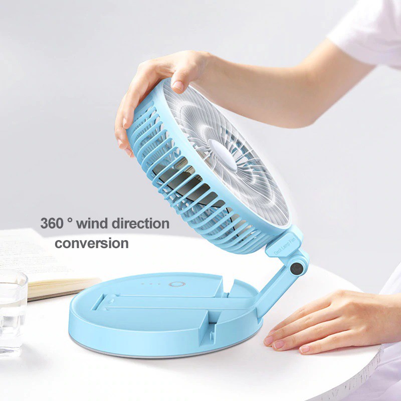 Quạt Tích Điện FOLDING FAN Gấp Gọn, Du Lịch, có đèn chiếu sáng khi mất điện - Bảo Hành 6 Tháng