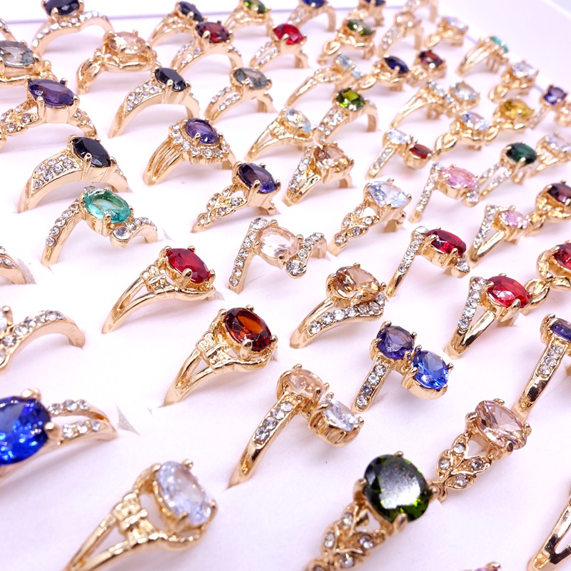 Set 20 Nhẫn Mạ Vàng Đính Đá Zircon Nhiều Màu Thời Trang