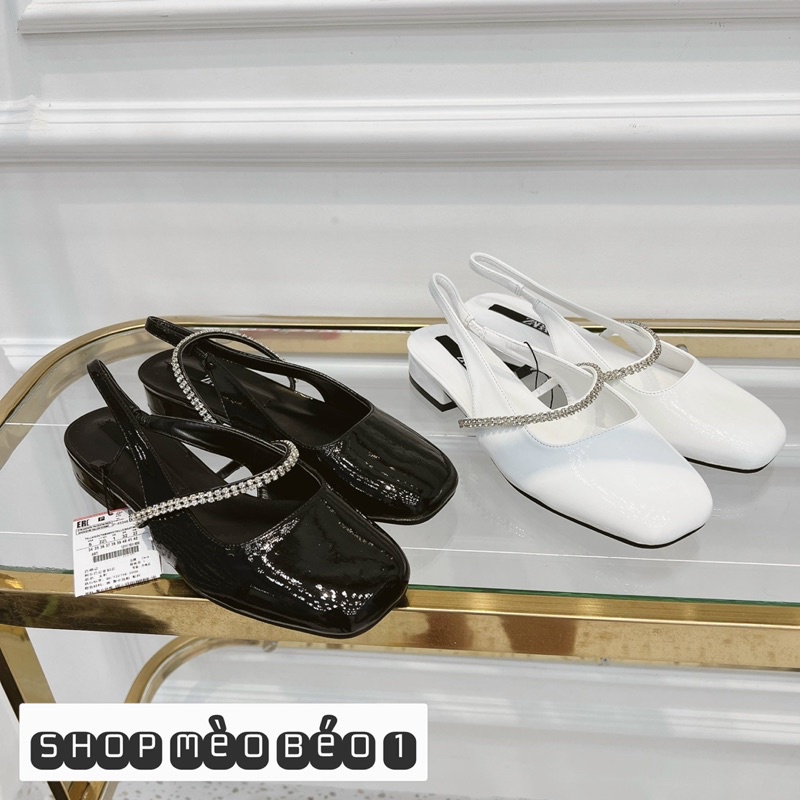 Sandal zara quai đá ngang gót thấp xuất dư fullbox