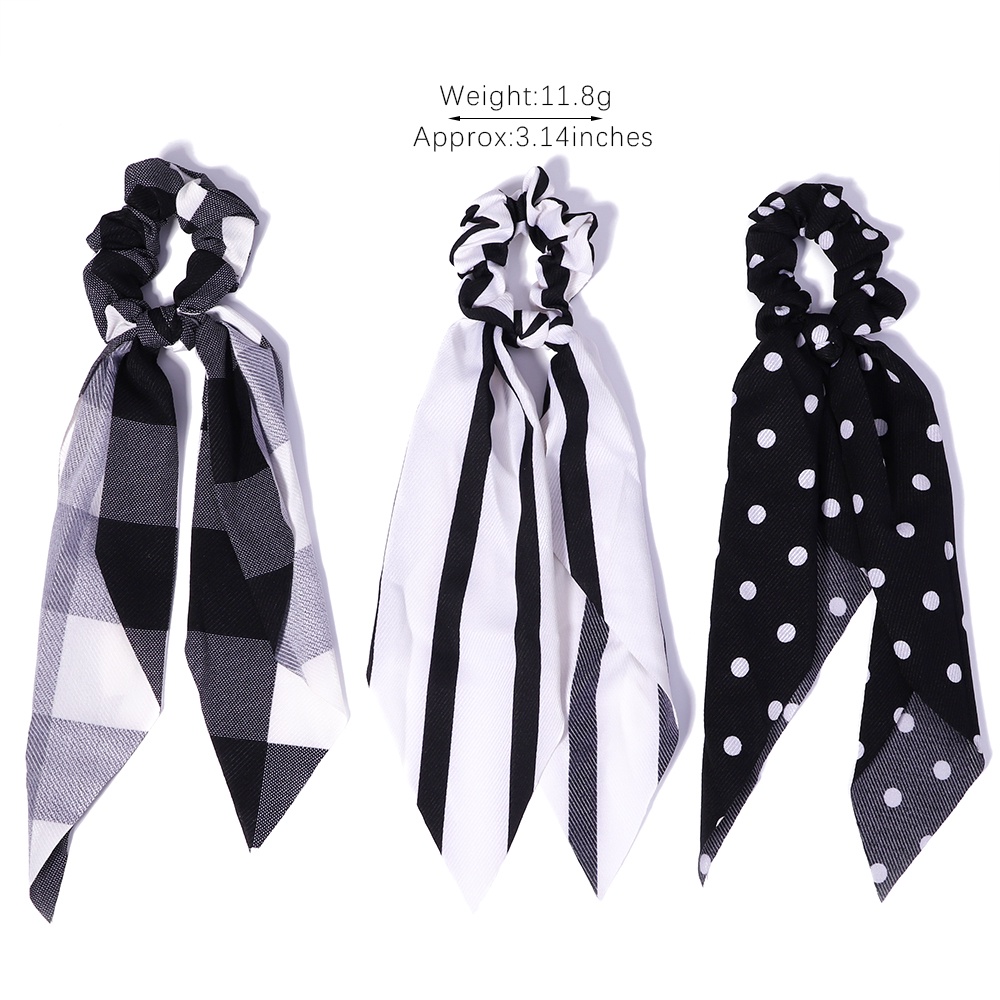 Dây buộc tóc RAINBOW BOWS nơ họa tiết caro trắng đen dễ phối đồ cho nữ