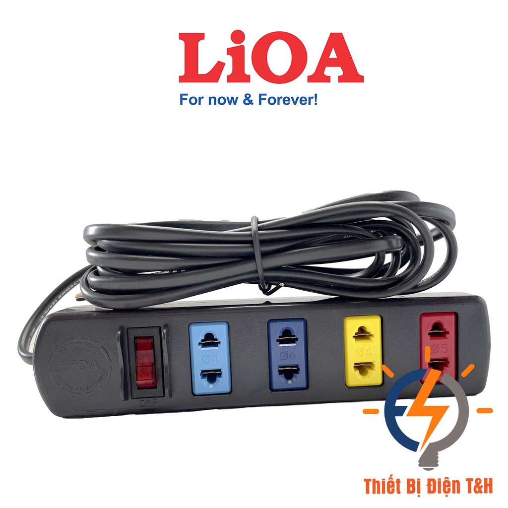 Ổ cắm điện LIOA, 2200W, 4 ổ cắm, 1 công tắc, dây dài 3 mét, 5 mét, 4S3 - 4S5 - Thiết Bị Điện T&amp;H