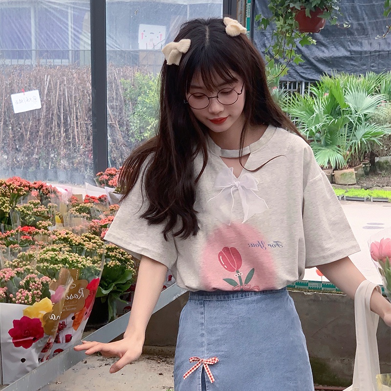 SUXI Áo Thun Tay Ngắn Dáng Rộng In Họa Tiết Đơn Giản Thời Trang Mùa Hè Dễ Phối Đồ Cho Nữ