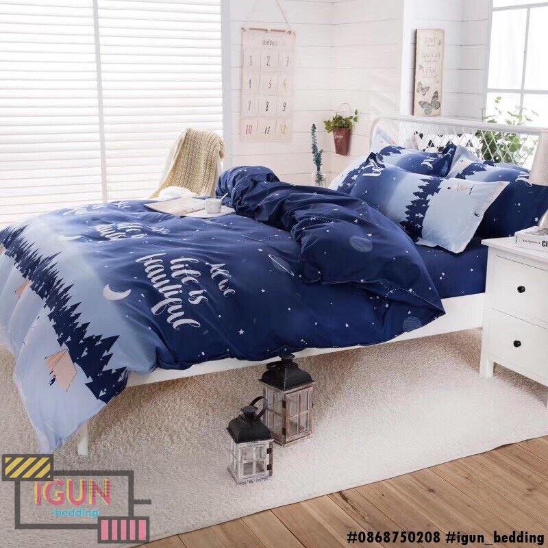 set ĐÊM ĐÔNG LẠNH GIÁ  bộ Chăn Ga Gối 4 món Poly cotton HÀN QUỐC 100%