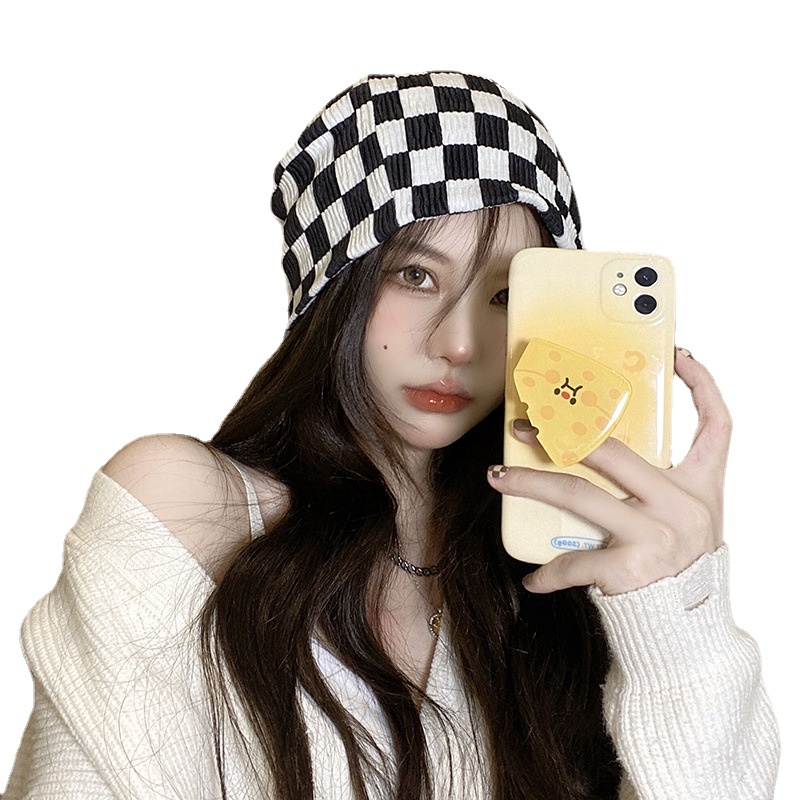 Mũ thời trang kiểu hàn quốc họa tiết kẻ ô trắng đen thời trang mùa xuân hè cho nam và nữ