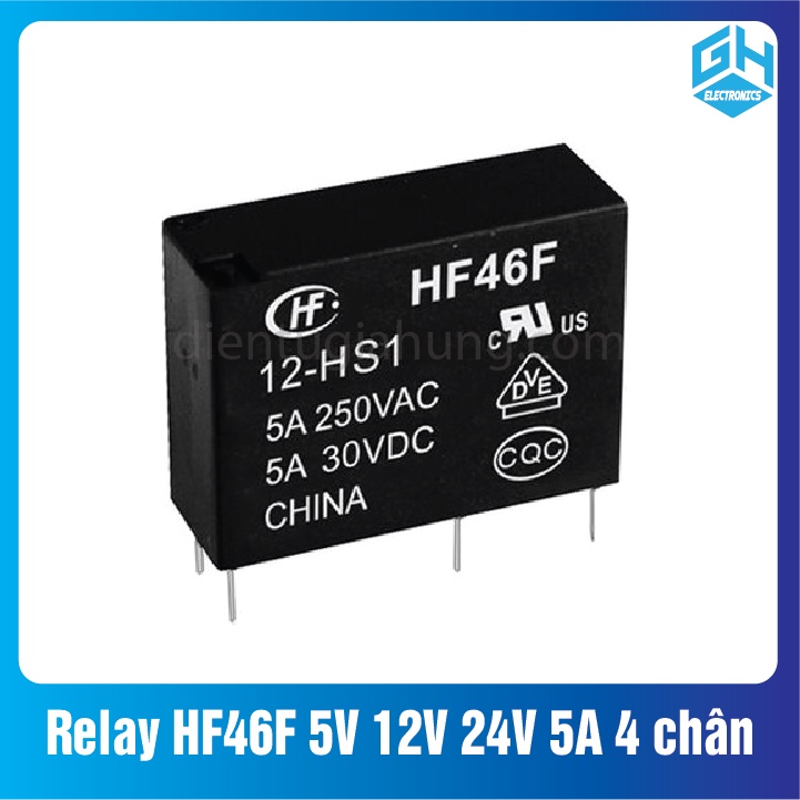 1 Con Relay HF46F 5V 12V 24V 5A loại 4 chân màu đen (7x20.5x15.3mm)
