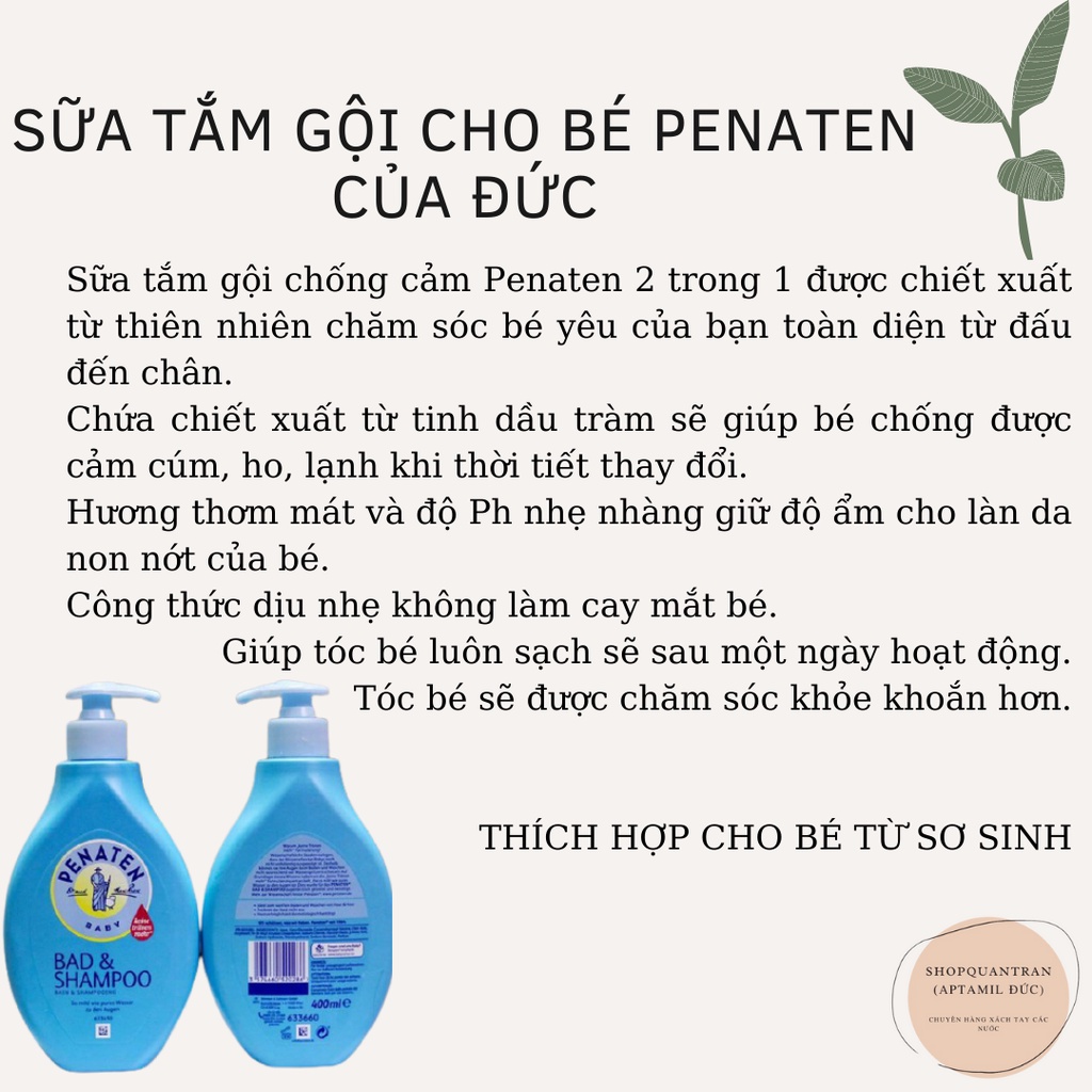 Sữa tắm chống cảm Penaten Mẫu mới của Đức chai 400ml