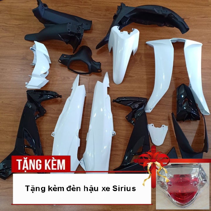 Dàn áo xe SIRIUS Loại Phanh Cơ  nhựa ABS nguyên sinh cao cấp màu TRẮNG - tặng kèm Củ hậu xe Sirius