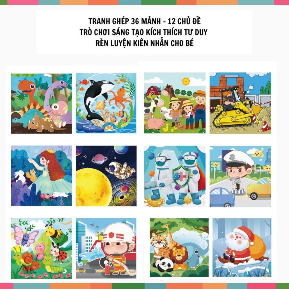 Tranh ghép 36 mảnh 12 Chủ đề cho bé luyện tập trung sáng tạo và kiên nhẫn