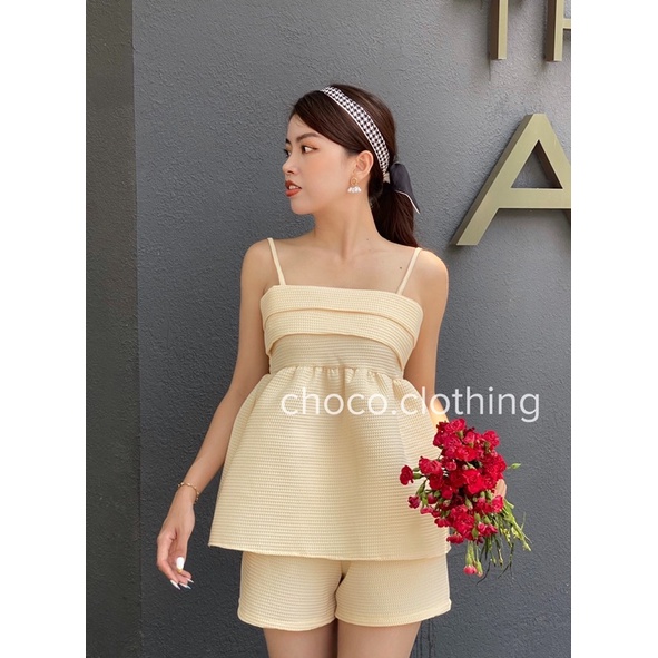 Set bộ 2 dây chất sốp gồm áo và quần short phồng summer