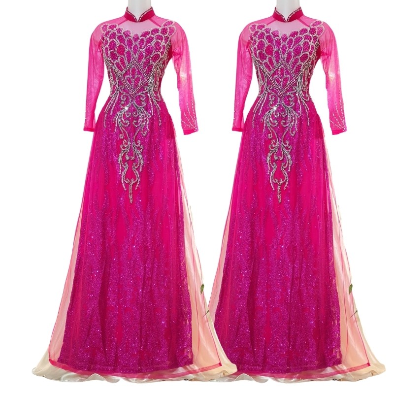 Áo Dài Bà Sui - Áo Dài Cho Mẹ Sang Trọng Trẻ Trung Màu Hồng ADM02