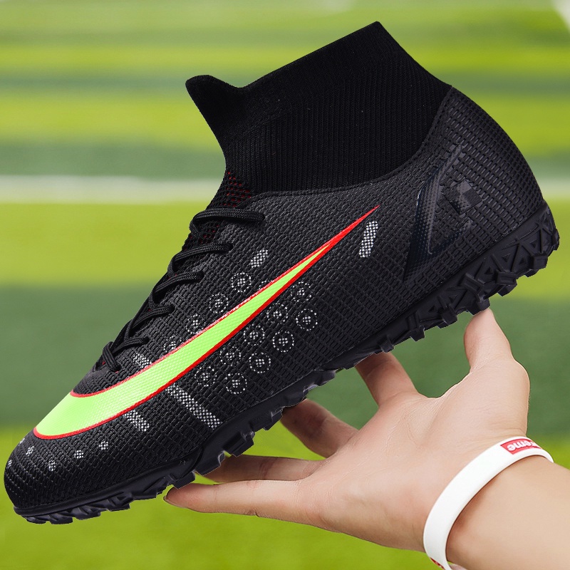 size: 35-45 C Ronaldo Assassin Thanh niên dài Spike TF High Top Giày bóng đá cho nam, Giày futsal cỏ nhân tạo trong nhà và ngoài trời