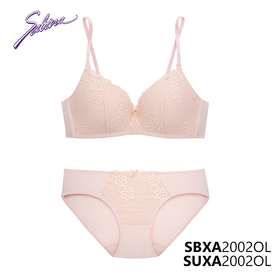 Combo Áo Lót Mút Dày Nâng Ngực Không Gọng Và Quần Đồng Bộ Màu Cam Hồng Doomm Non Wire By Sabina SBXA2002OL+SUXA2002OL