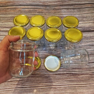 Hũ Thủy Tinh 200ML nắp thiếc vàng vặn 200ML (combo 8 cái) – Lọ gia vị, đựng yến chưng, dầu dừa, thực phẩm