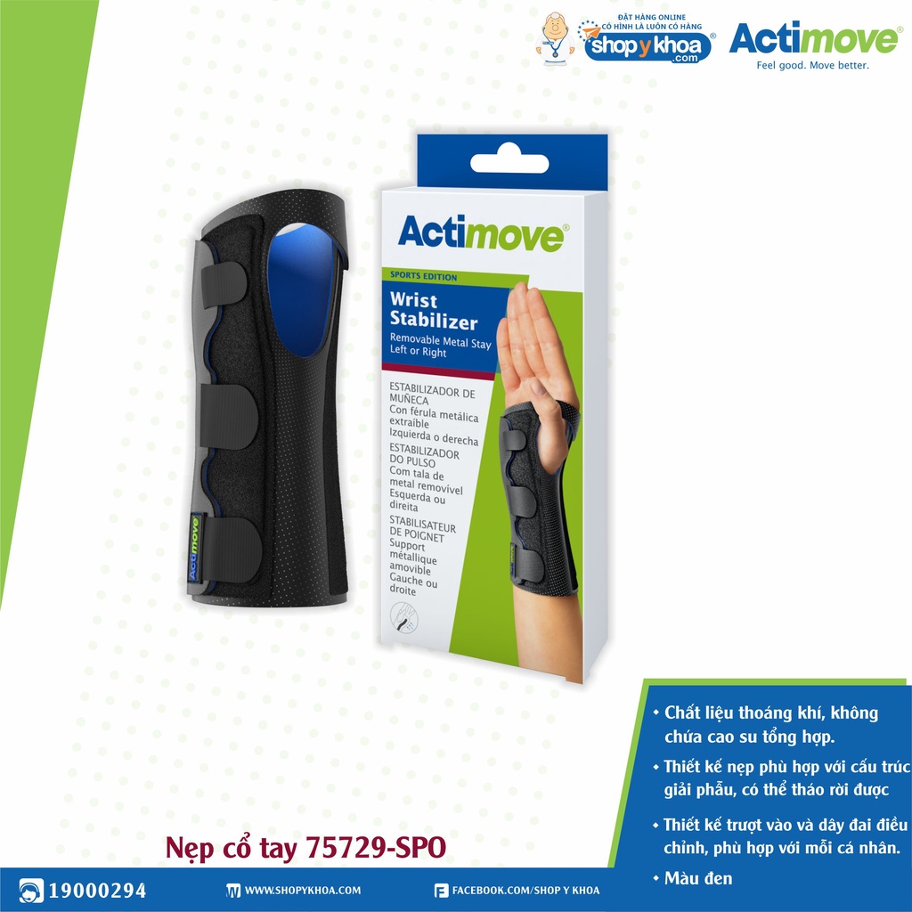 Nẹp Cổ Tay 75729-SPO Actimove Wrist Stabilizer, Màu Đen - NK Chính Hãng Châu Âu (1 cái)