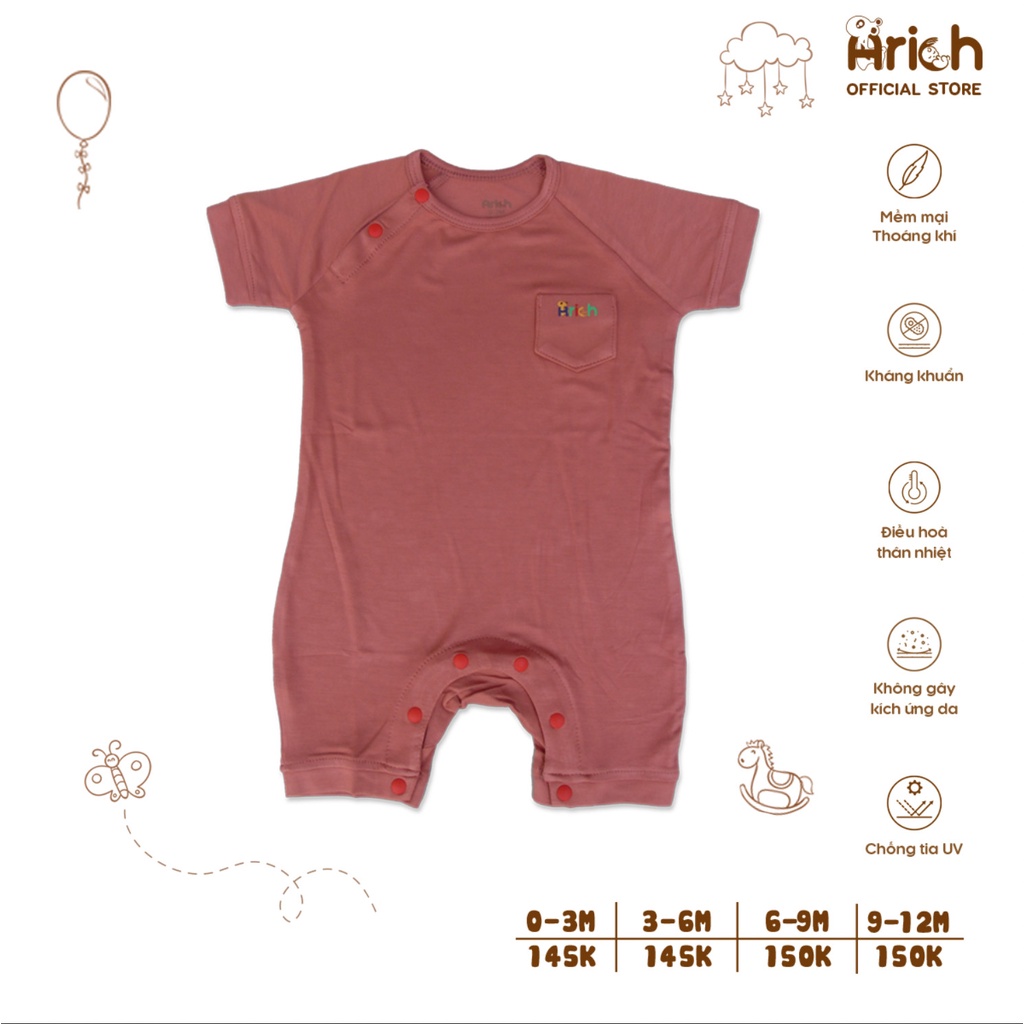 Body cộc tay Arich mẫu mới vải sợi tre (size từ 0-3 tháng đến 9-12 tháng)