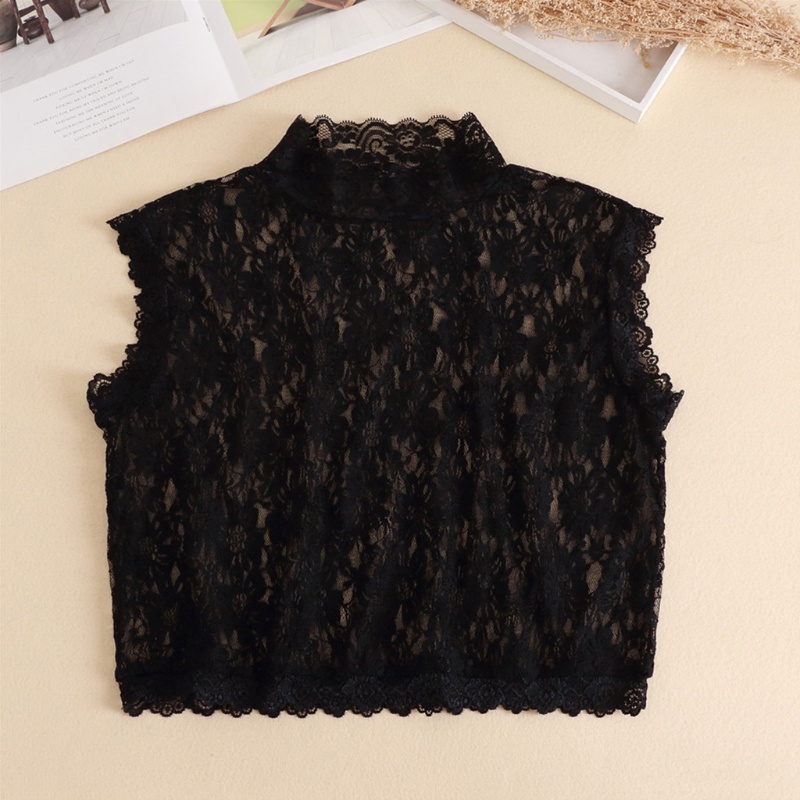 Áo Sơ Mi Không Tay Cổ Lọ In Hoa Phối Ren Phong Cách Hàn Quốc