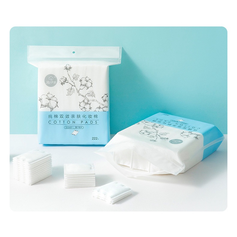 Hộp 222 Miếng Bông Tẩy Trang Ba Lớp Bằng cotton Nguyên Chất Thân Thiện Với Da Ướt Và Khô