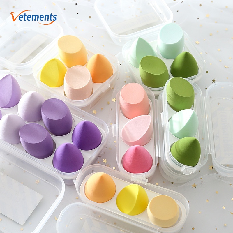 [Hàng mới về] Bộ 3 bông phấn làm đẹp hình quả trứng có hộp đựng tiện dụng