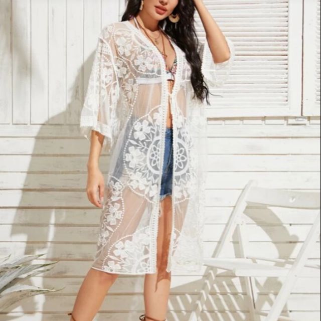 Kimono ren trắng
