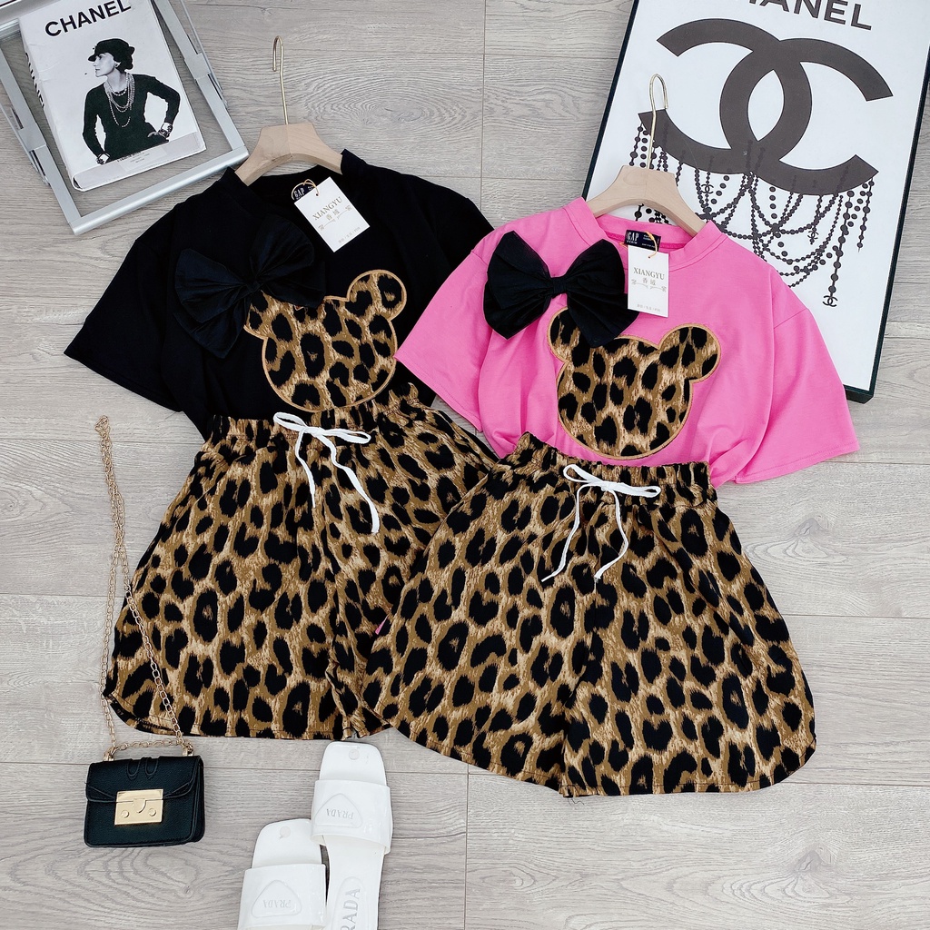Set bộ áo phông nơ báo mix quần short đùi siêu cá tính BN206