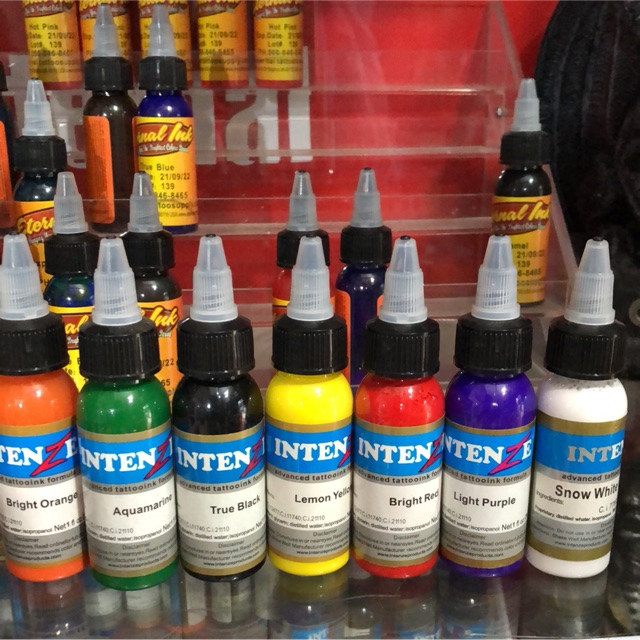 Sét mực tập 7 màu intenze,chỉ dùng xăm lên da tập xăm