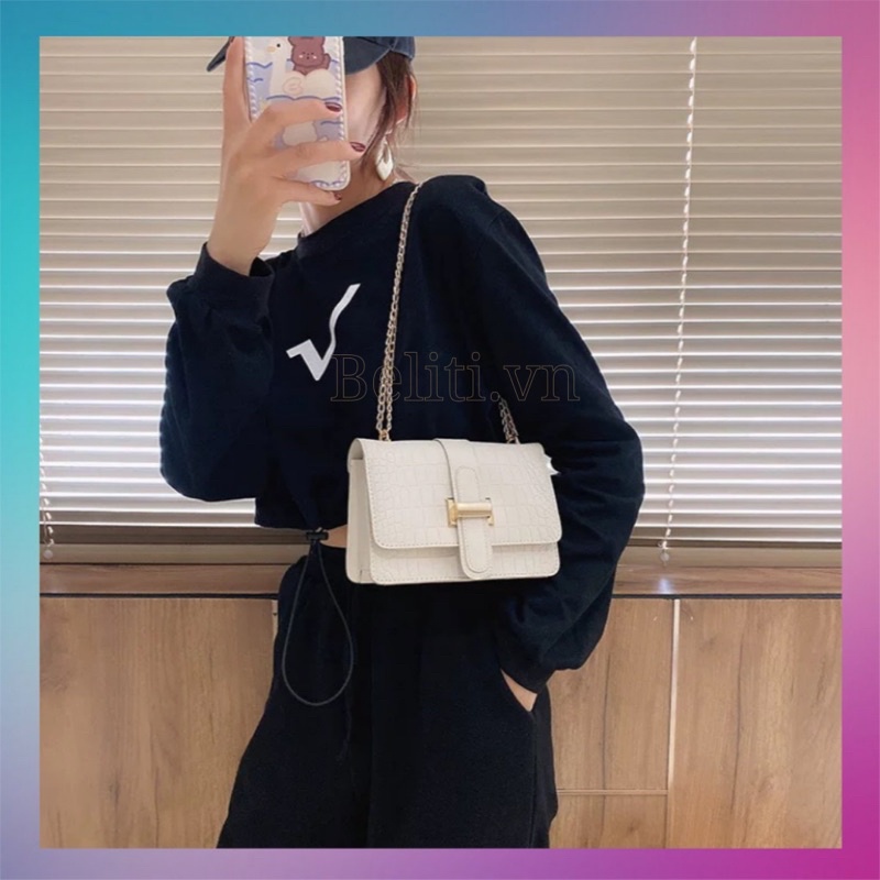 [AFF4SMA giảm đến 25K đơn 99K] Túi xách nữ, túi đeo chéo vân da cá sấu khóa chữ H trẻ trung thanh lịch BELI05