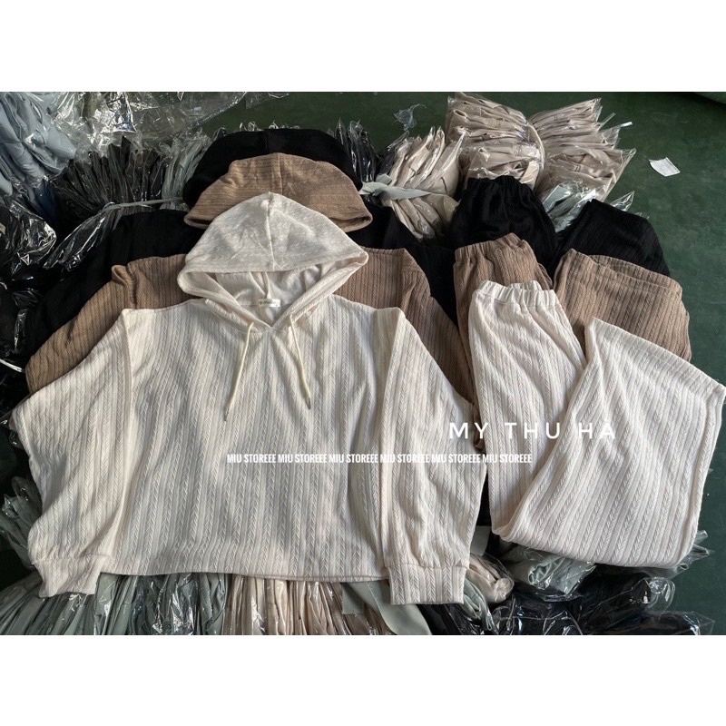 SET BỘ LEN GÂN ÁO HOODIE DÀI TAY CÓ MŨ MIX QUẦN SUÔNG CULOTTES SBLAMQ