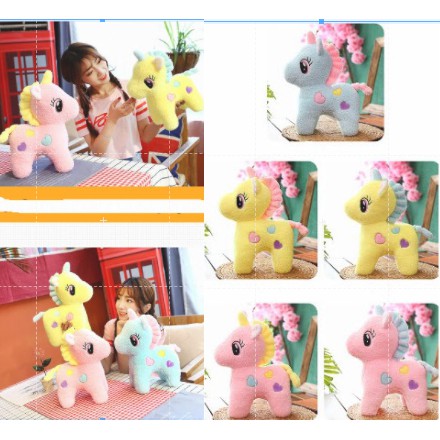 Gấu bông unicorn 35cm nằm G35B12 ngựa thần bông đứng trái tim 20cm