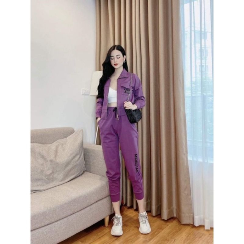 Đồ bộ nữ thu đông dài tay kiểu dáng thể thao chất liệu umi dày dặn,