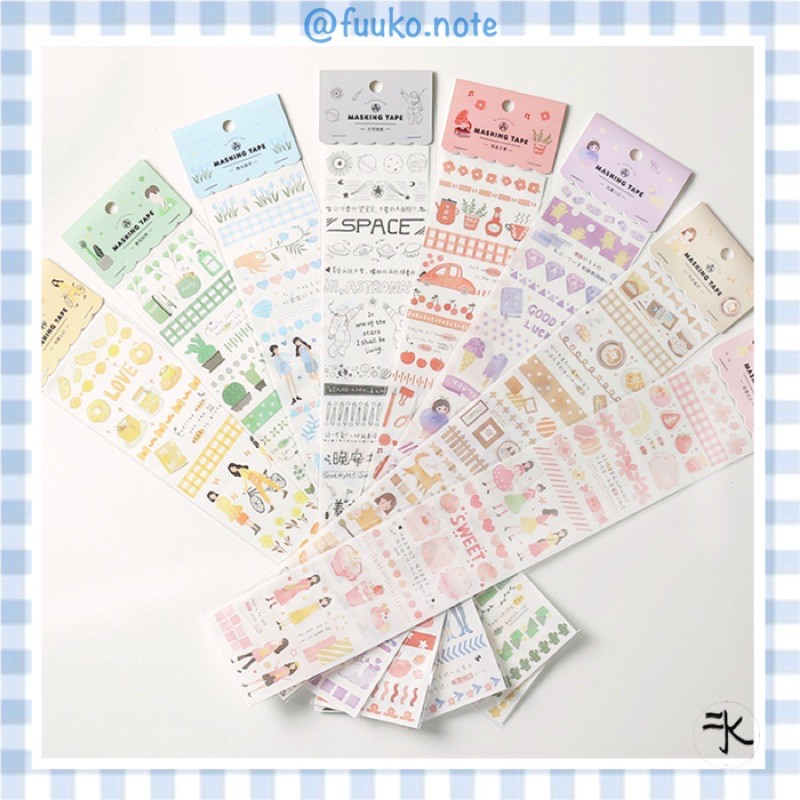 Miếng dán dài Daily life mohamm, masking tape trang trí sổ tay bullet journal