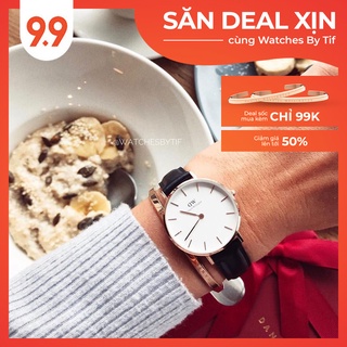 Đồng hồ nữ D.VV PETITE da đen mặt trắng (size 28mm/32mm)