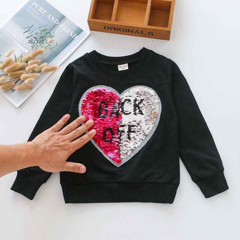 Áo Thun Cotton Tay Dài In Hình Kỳ Lân Đính Kim Sa Thay Đổi Màu Sắc Dành Cho Bé Gái 2-12 Tuổi