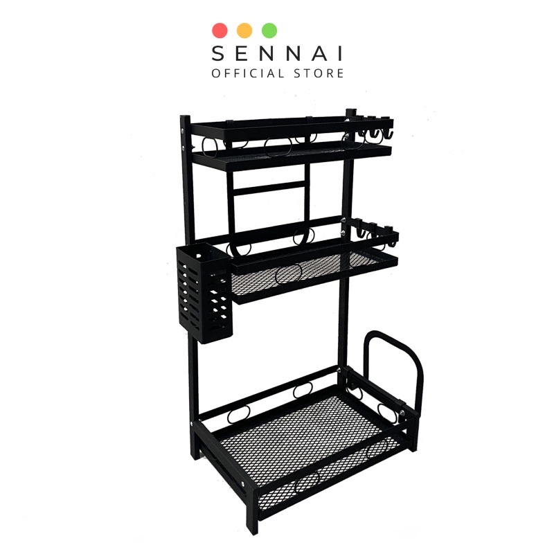 Kệ Đựng Gia Vị Nhà Bếp 3 Tầng Thông Minh SENNAI Thép Cacbon Sơn Tĩnh Điện Cao Cấp Mã KGV3T