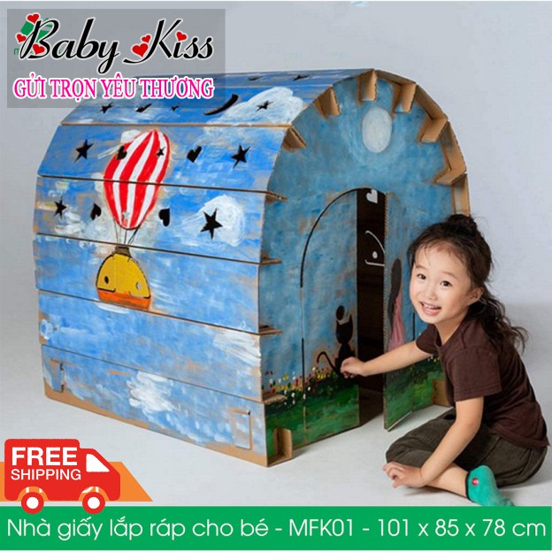 Nhà giấy Thông Minh bằng carton cho bé tự lắp ráp - An toàn + Chắc chắn + Chịu Lực tốt - Baby Kiss Shop