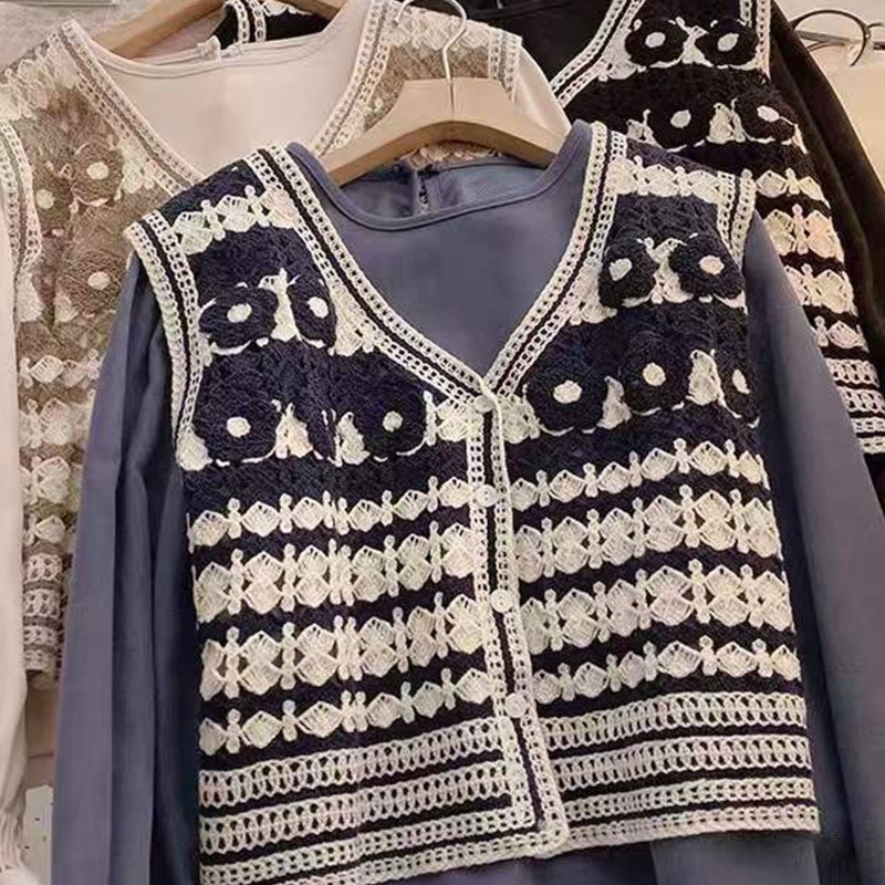 Áo Sweater Không Tay Thêu Họa Tiết Phong Cách Retro Thời Trang Cho Nữ