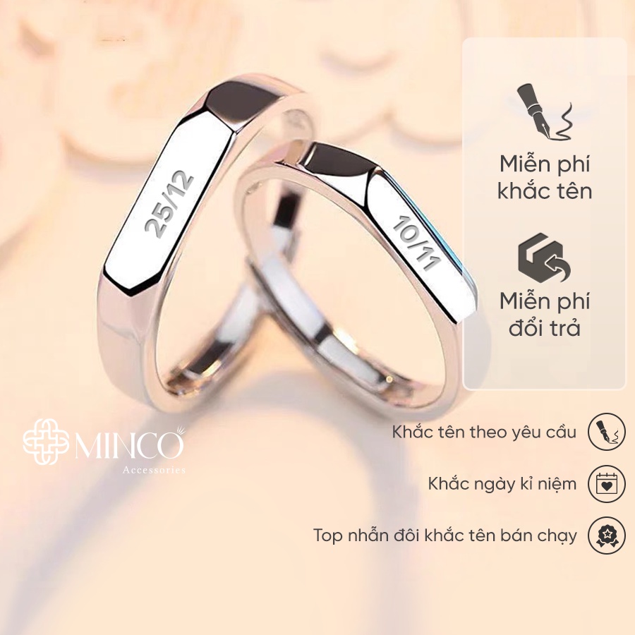 Nhẫn đôi nam nữ khắc tên theo yêu cầu basic trơn Minco Accessories phong cách trẻ trung năng động ND01