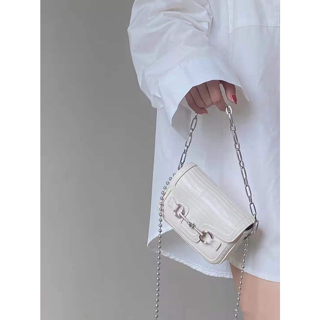 Túi Đeo Vai Mini Họa Tiết Thằn Lằn Phối Dây Xích Phong Cách retro Pháp Cá Tính Cho Nữ