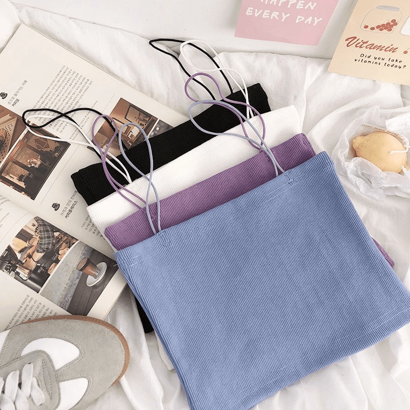Áo 2 dây sợi bún thun đẹp 100% cotton đen trắng , áo croptop ôm mặc trong siêu mát freesize tôn dáng dễ phối đồ THỜI TRA