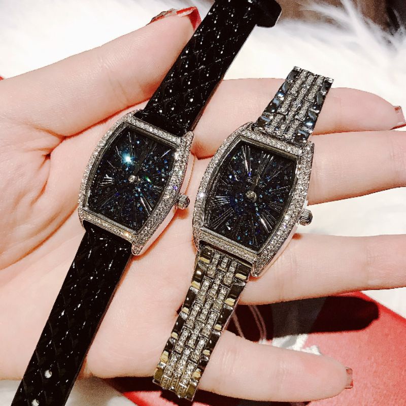 Set đồng hồ nữ Davena full đá đen cực xinh tặng kèm 2 dây