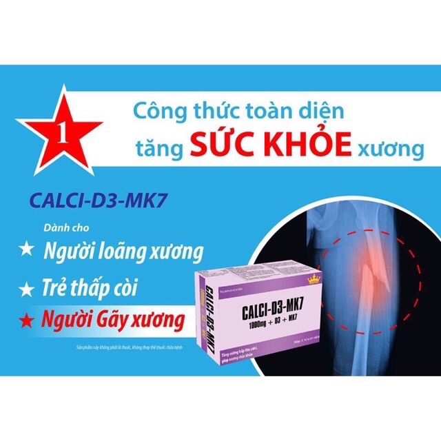 CALCI -D3- MK7  Kingphar  ( Hộp 30 viên )- Tăng Cường Hấp Thụ Canxi , Giúp Xương Chắc Khỏe