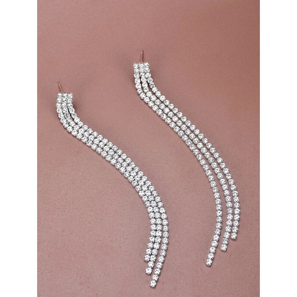 Hoa Tai Dáng Dài Đính Đá Phối Tua Rua Thời Trang Cho Nữ