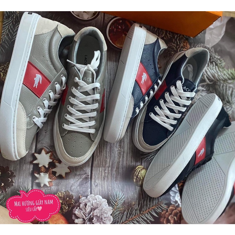 Giày lacoste chính hãng siêu cấp . Giày thể thao nam lacoste cá sấu buộc dây hàng da thật đế cao su kèm hộp