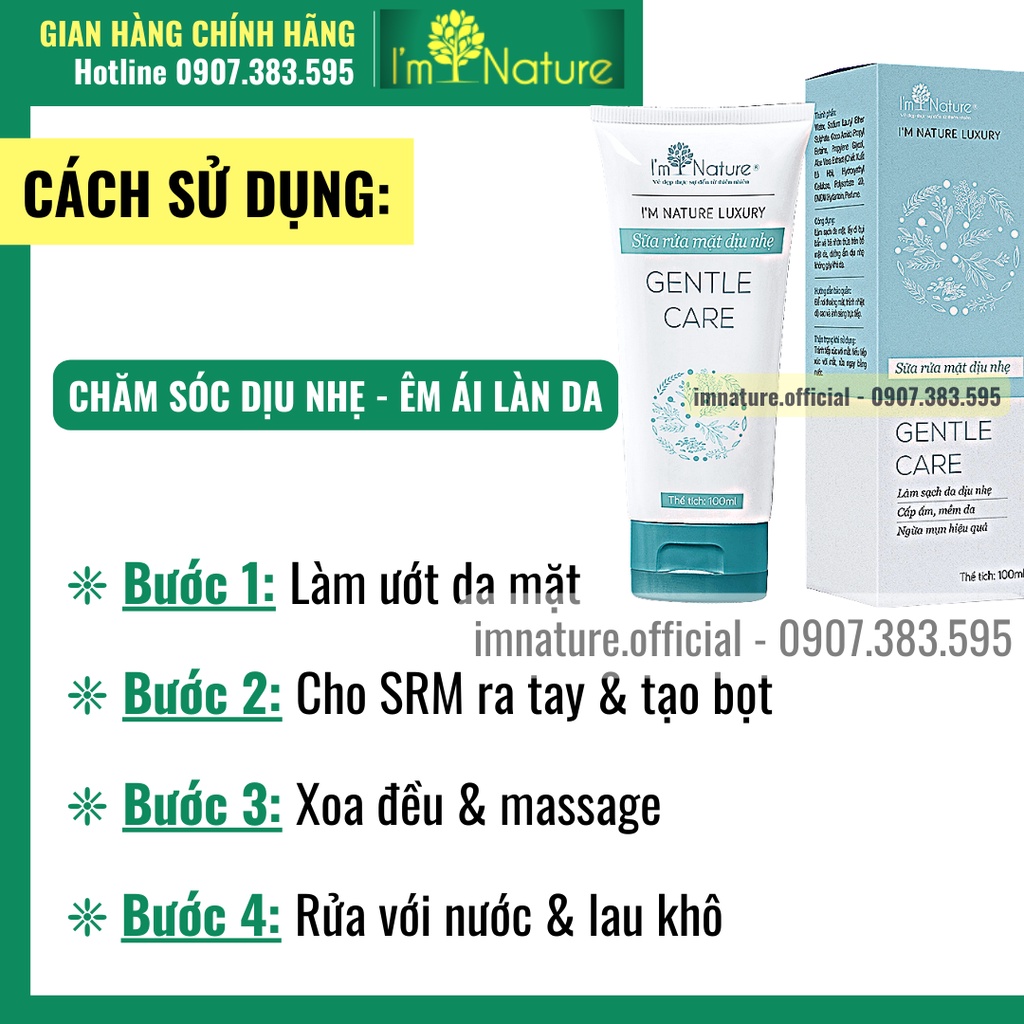 Sữa Rửa Mặt Dịu Nhẹ Cho Da Nhạy Cảm Gentle Care - Cấp Ẩm Dưỡng Sáng Da I'm Nature 100ml