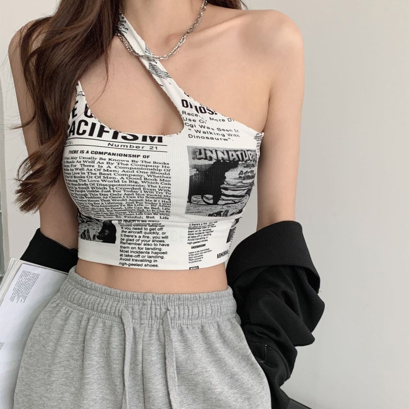 Áo Lửng Vai Dây In Chữ Báo Quyến Rũ Cho Nữ