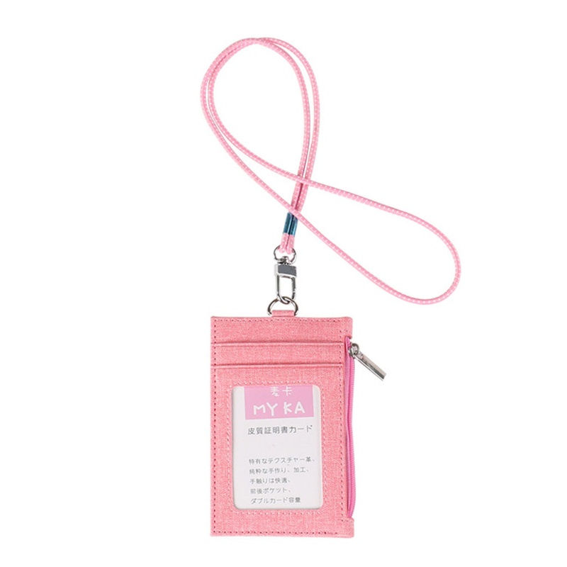 Ví Đựng Thẻ ID Bằng Vải Lanh Giả Da Phối Cotton Kèm Dây Đeo Cổ Tiện Dụng