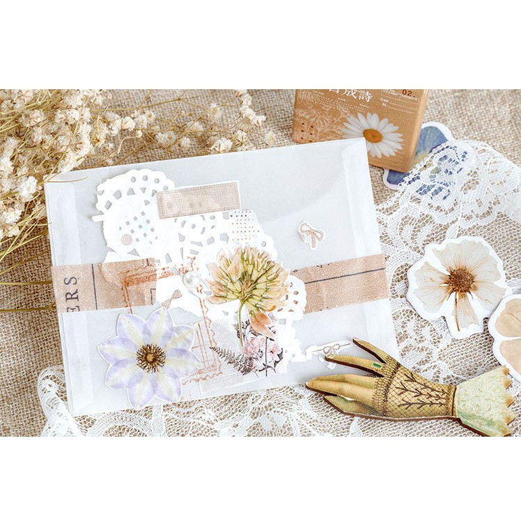 Hộp 46 miếng sticker mẫu hoa cúc trắng