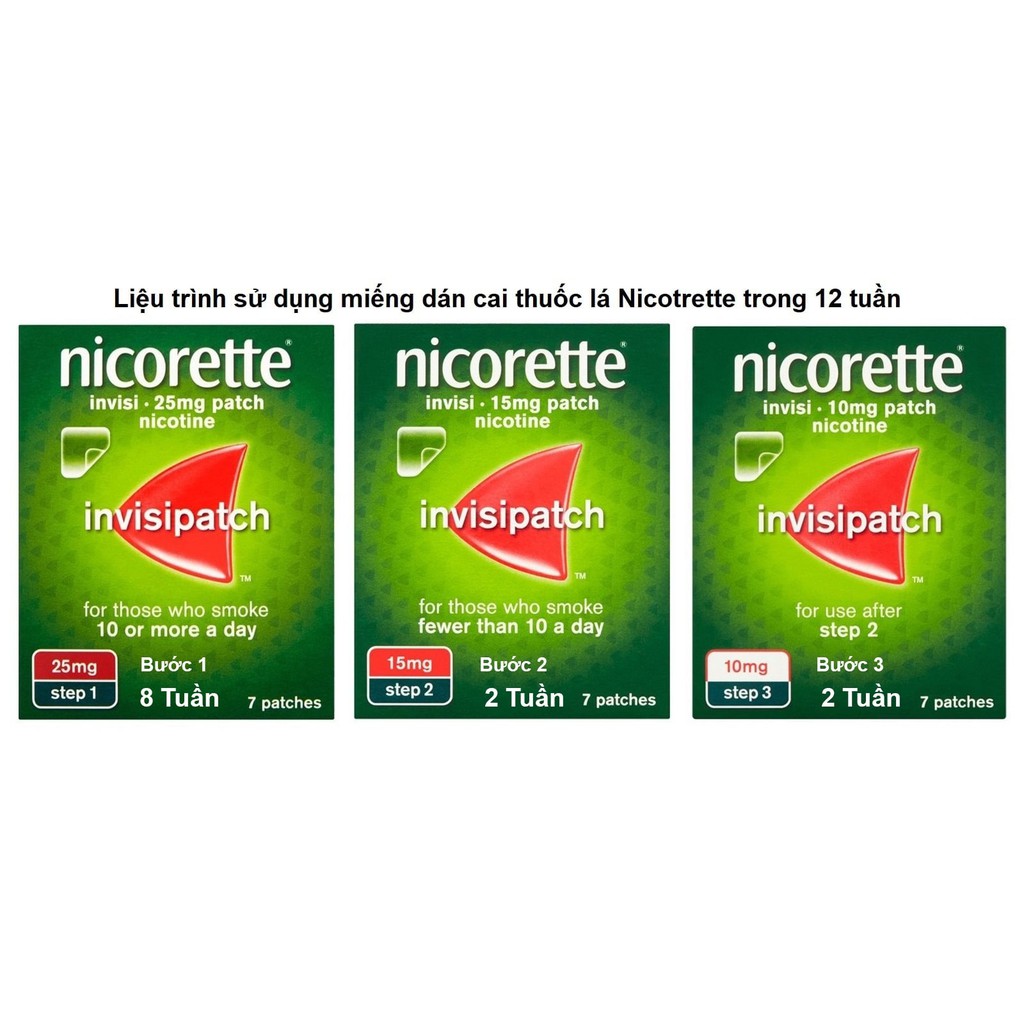 Miếng dán cai thuốc lá Nicorette invisiPatch 25mg Step 1 hộp 14 miếng (Date 2023)