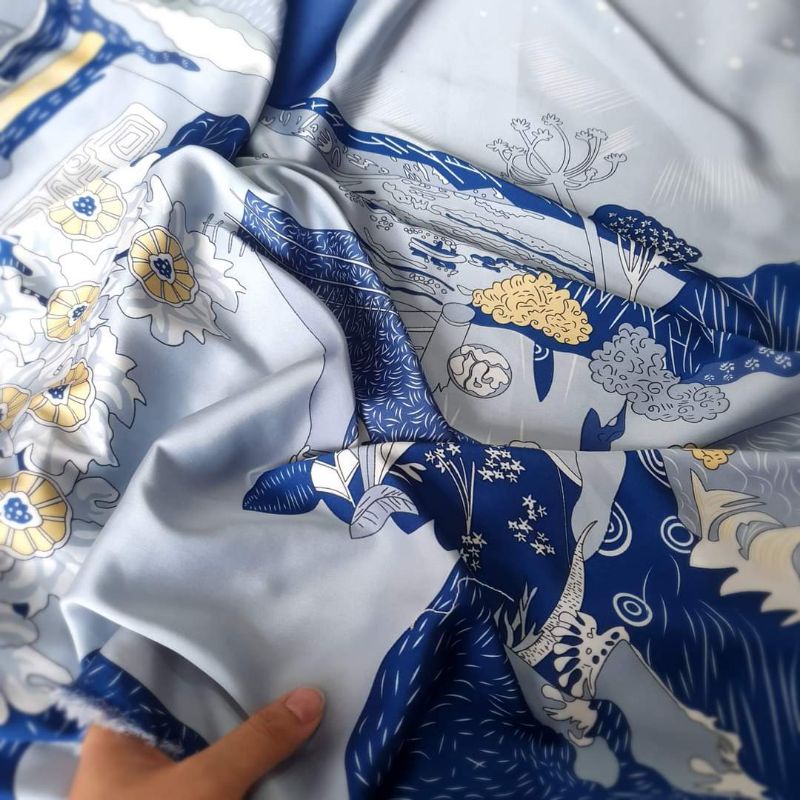 Vải lụa satin họa tiết